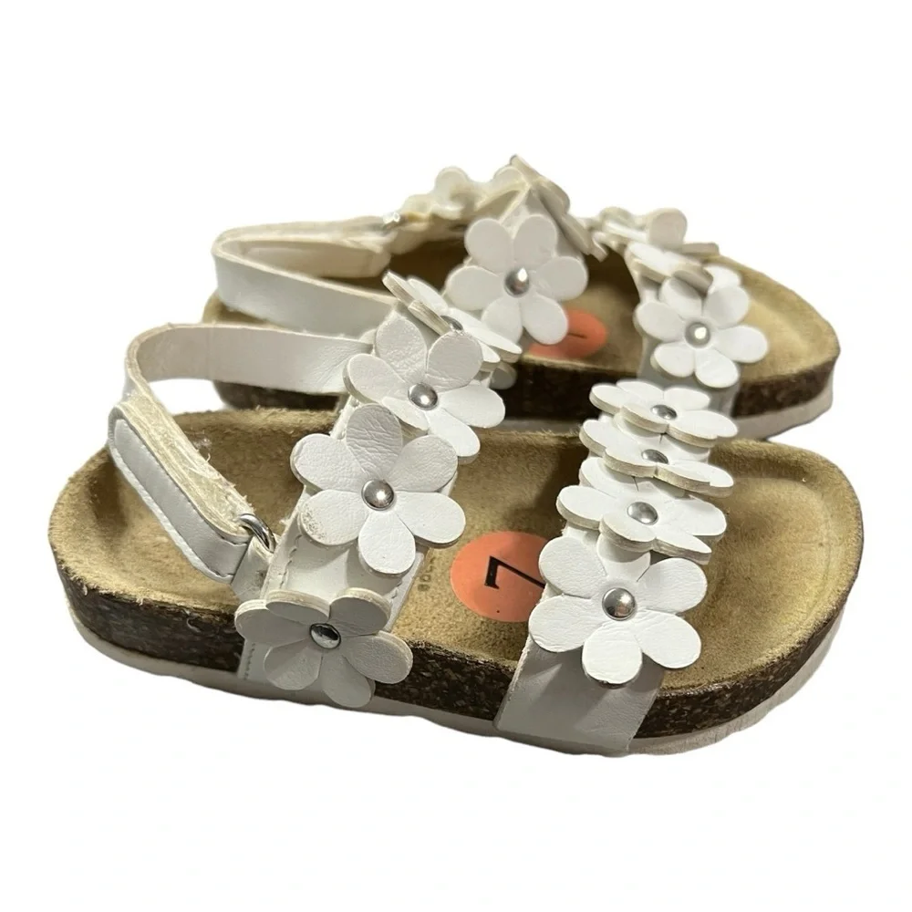 Giulia Palai White Floral Leather/Cork Sandals Size 7 Toddler